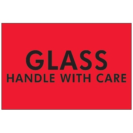 Bsc Preferred 2 x 3'' - ''Glass - Handle With Care'' Fluorescent Red Labels BUY00021117